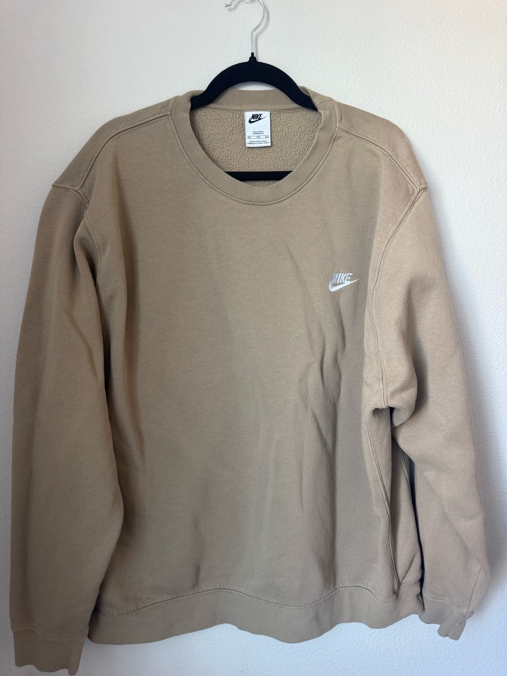 Nike Men’s Crewneck Sweatshirt in Tan with White Logo